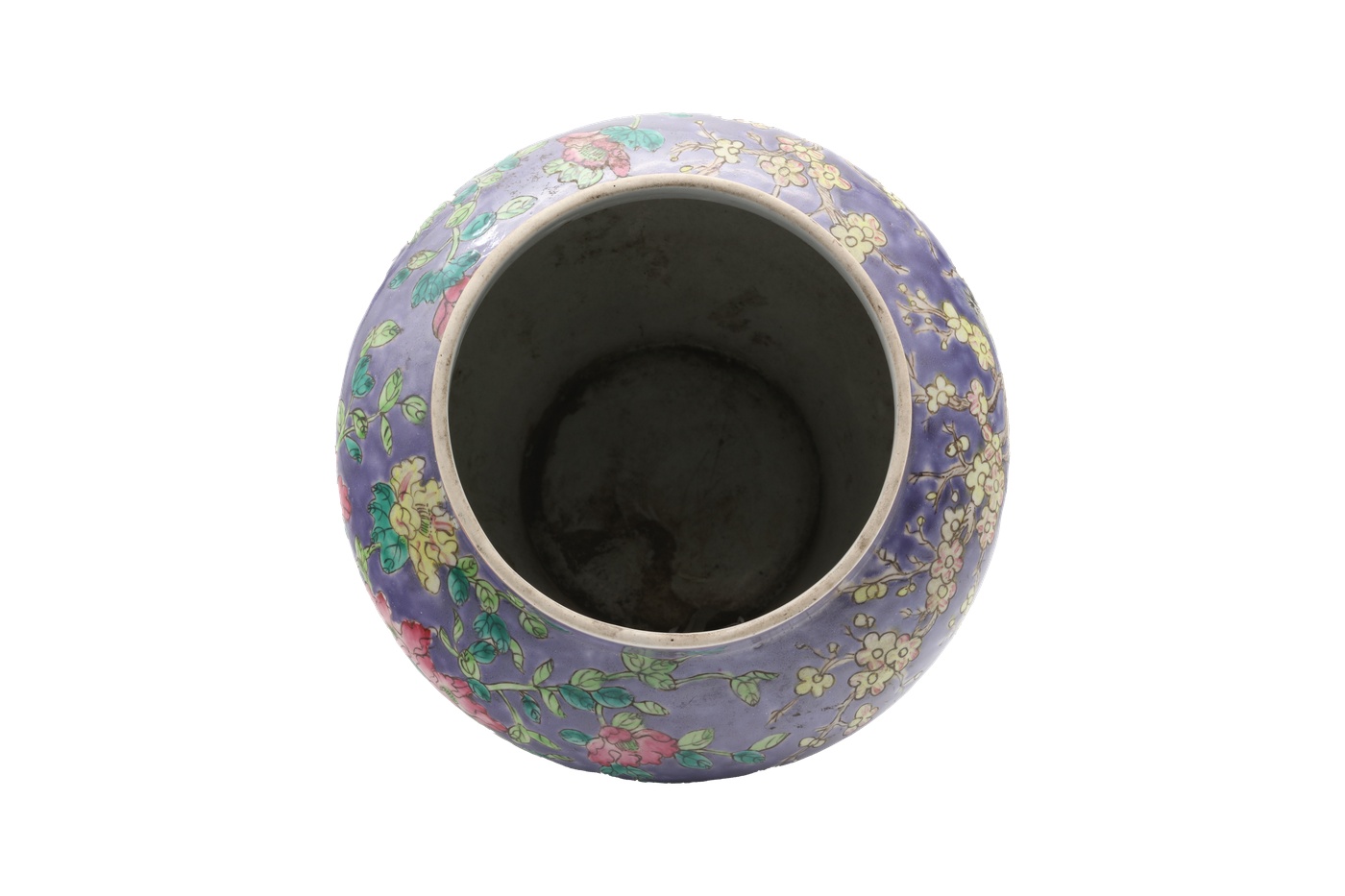  紫色花鸟图案瓷坛